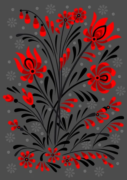 Kırmızı ve siyah renklerde soyut çiçek süsleme — Stok Vektör