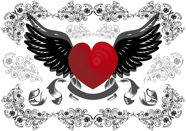Heart with wings and background — Stock Vector