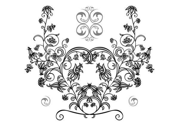 Αφηρημένο floral στολίδι σε χρώματα λευκό, μαύρο και γκρι — Διανυσματικό Αρχείο