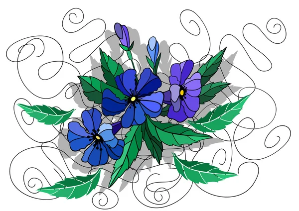 Bellissimi fiori astratti nei colori blu — Vettoriale Stock