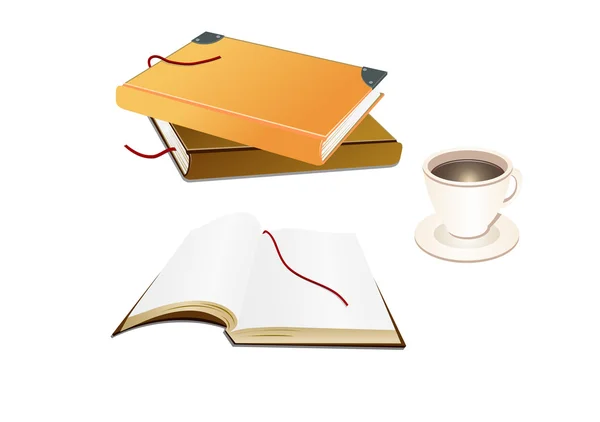 Bücher und eine Kaffeetasse — Stockvektor