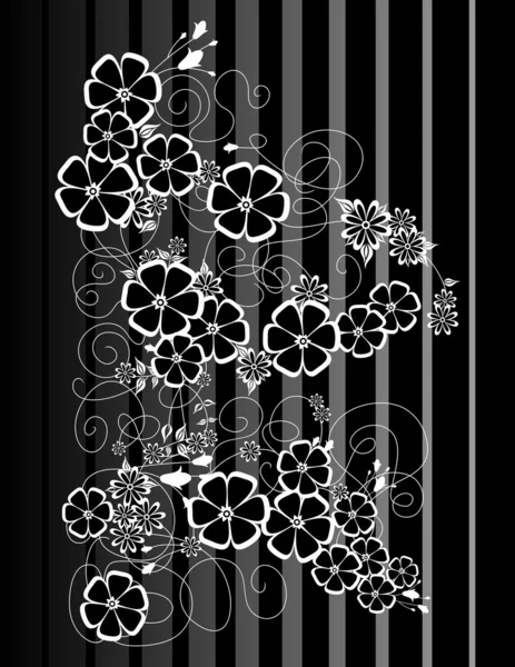 Abstraktní květy bílé a černé s pozadím — Stockový vektor