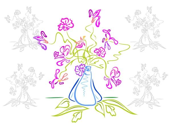 Bukett av abstrakt blommor i vas — Stock vektor