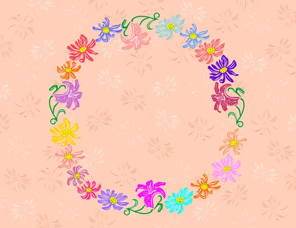 Wreath from abstract flowers with background — Stock Vector