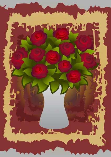 美丽的红玫瑰在花瓶与背景 — 图库矢量图片