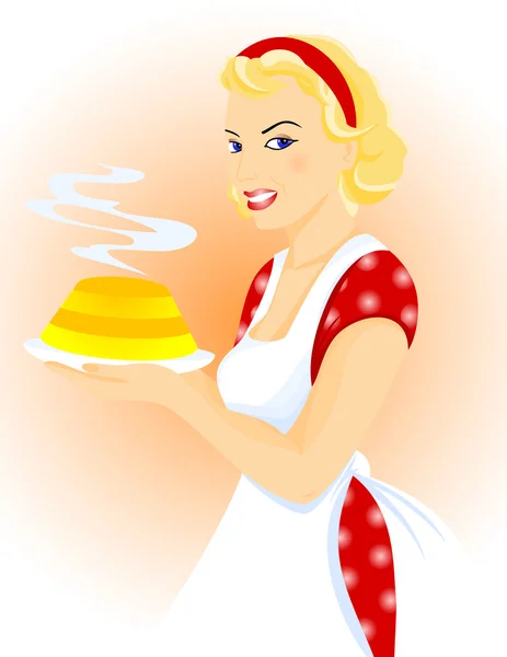 Mooie vrouw poseren met taart — Stockvector