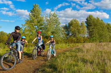 Active family cycling outdoors