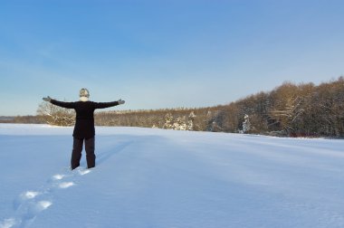 Woman outdoors, winter nature clipart