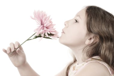 Romantic girl child with pink flower clipart