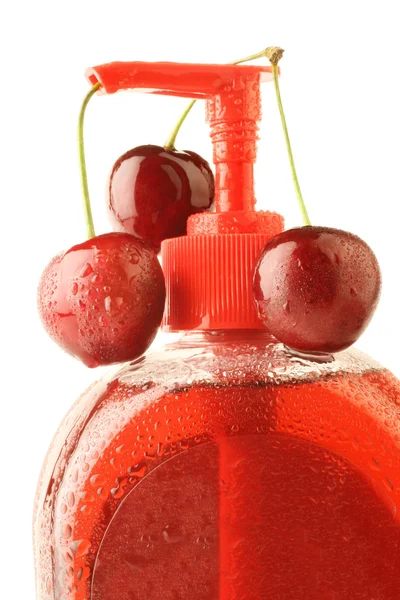 Liquid soap with cherry — Stock Photo, Image
