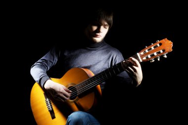 Guitarist musician guitar acoustic playing. clipart