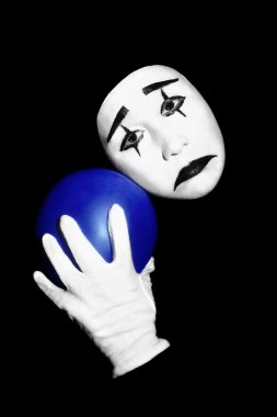 Sad mime with balloon clipart