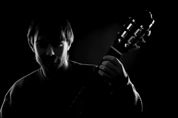 Silhueta de guitarrista preto — Fotografia de Stock