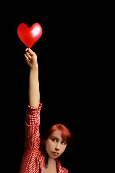 Woman with valentine red heart — Stock Photo, Image