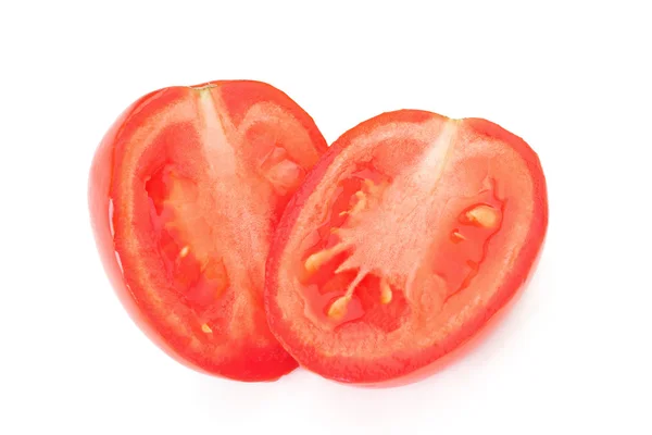 Tomate. Halb rote Tomate in Scheiben geschnitten. — Stockfoto