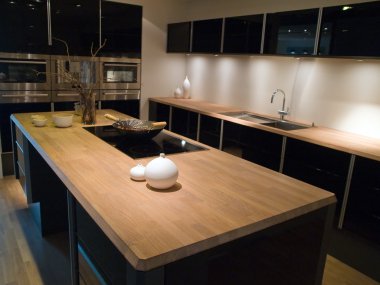 Modern trendy design black wooden kitchen clipart