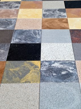 Display of different stone granite floor tiles clipart