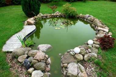 Beautiful classical design garden fish pond gardening background