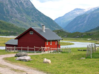 uzak bir köyde norwegean dağlarında kır evi