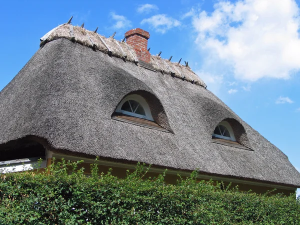 Maison de campagne avec toit en paille de chaume — Photo