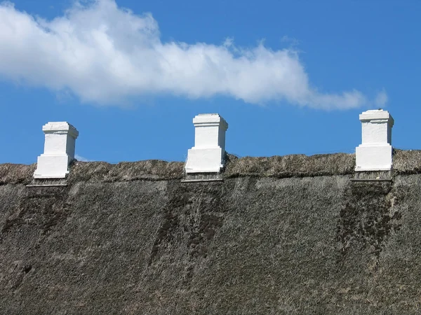 Dach ze słomy z komina — Zdjęcie stockowe