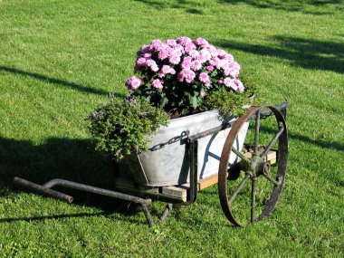 Garden decor in old wagon clipart