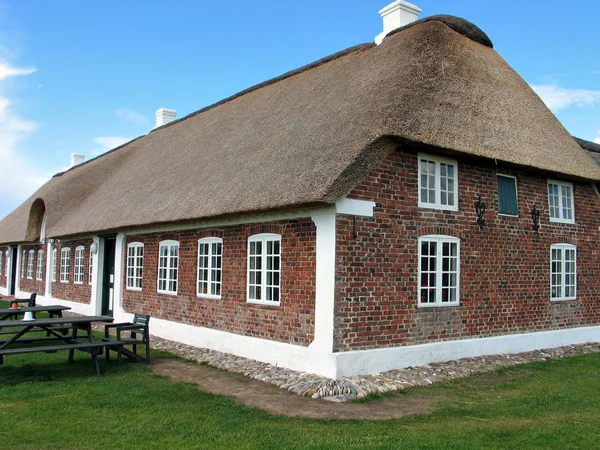 Land boerderij met rieten stro dak Denemarken — Stockfoto