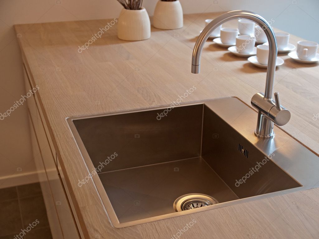 Details of modern kitchen sink with tap faucet Stock Photo by ...