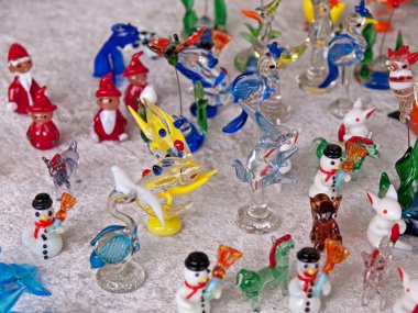 Colorful beautiful glass animals figurines clipart
