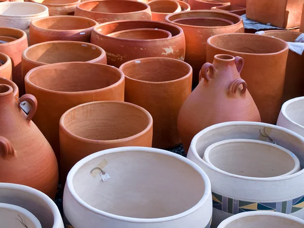 Showcase of handmade flowerpots planters — Stock Photo, Image