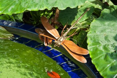 A metal dragonfly statue clipart