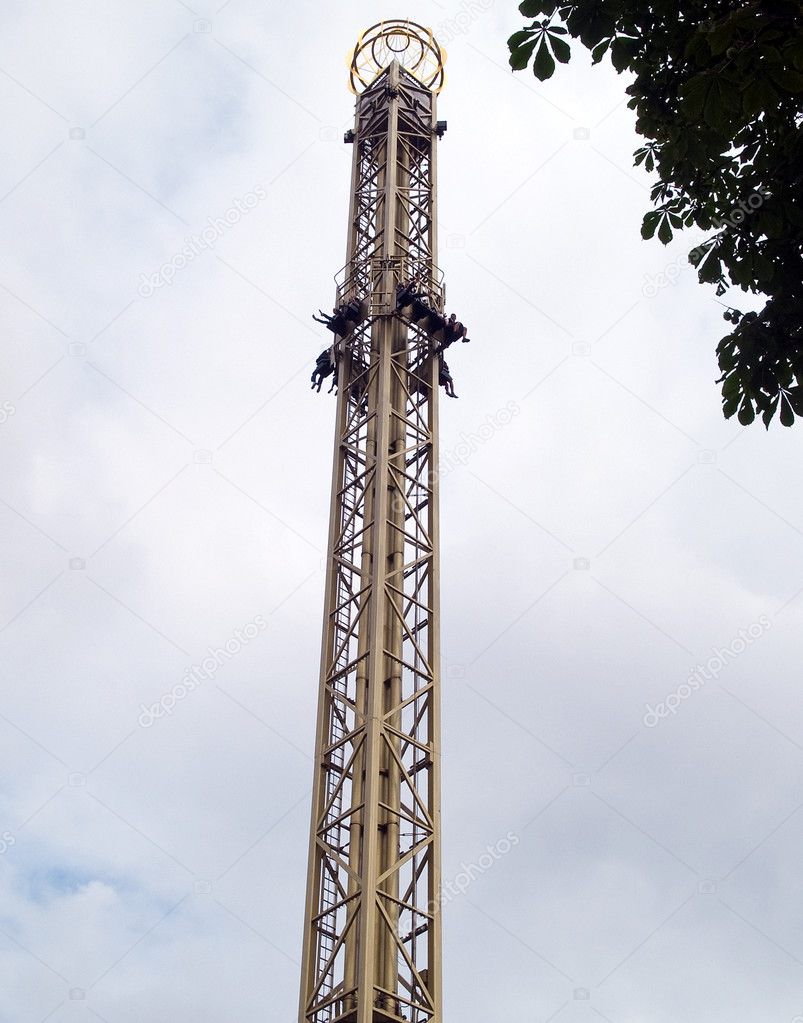 Free fall tower ride in an amusement park