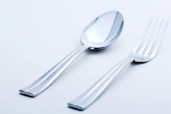 Stříbrná vidlička a lžíce — Stock fotografie