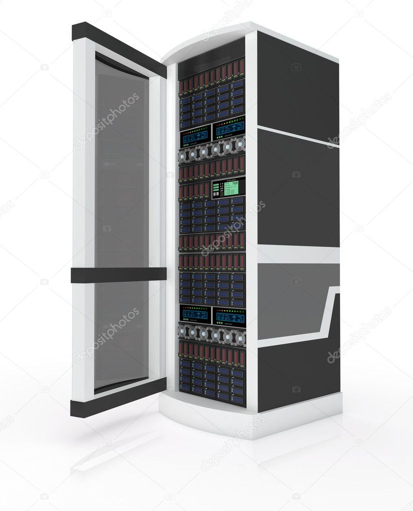 Server rack with open door