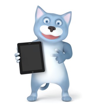 Cat with tablet pc clipart