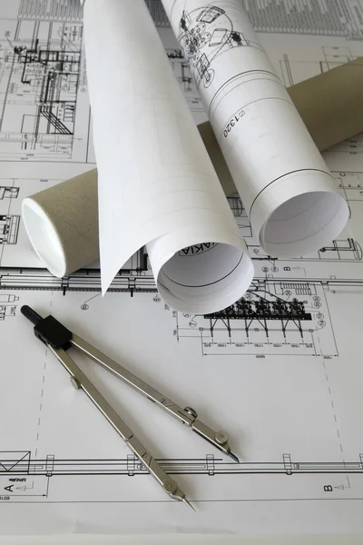Project plans on the table — Stock Photo, Image