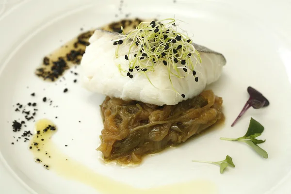 stock image Bacalao con aceite de oliva y pimientos