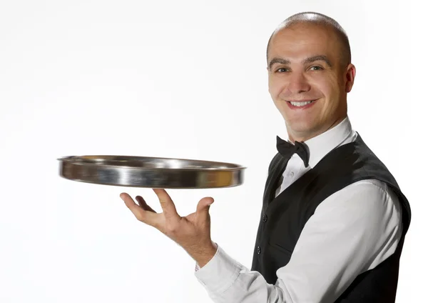 Σερβιτόρος με ένα κενό δίσκο — Φωτογραφία Αρχείου