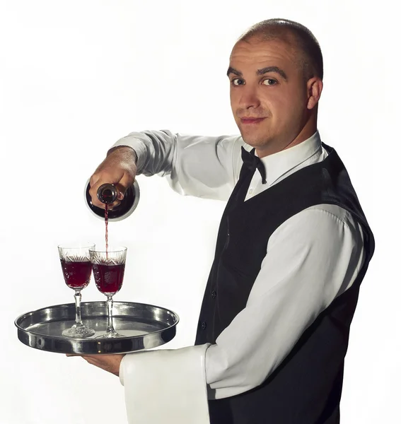 Σερβιτόρος έκχυση ποτήρια κρασί — Φωτογραφία Αρχείου