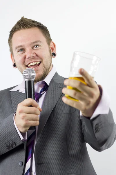 Feliz Karaoke Cantando Empresario — Foto de Stock