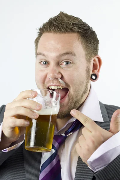 stock image Happy Drunk and Pointing Office Worker