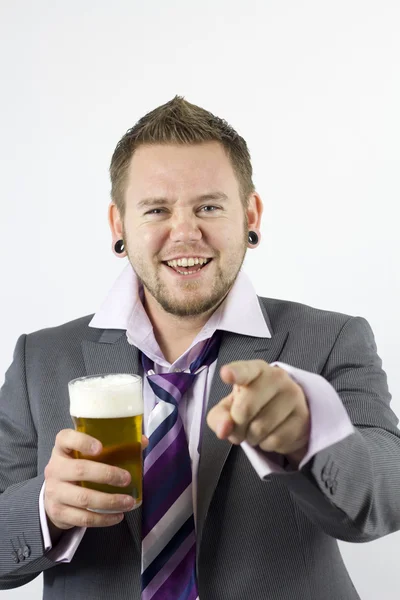Happy Drunk and Pointing Office Worker — Stock Photo, Image