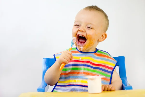 Messy Babies Food Round Face — Stock Photo, Image