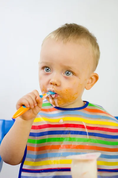 Cute Infant Eating Messily — Stock Photo, Image
