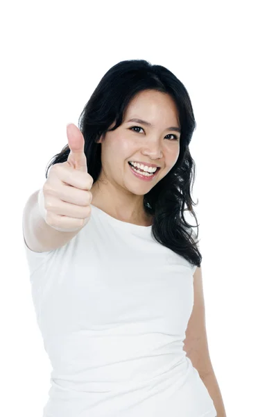 Happy Woman Giving Thumb Up Gesture — Stock Photo, Image