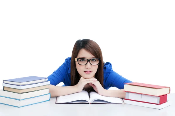 Casual student with hands on chin — Stock Photo, Image