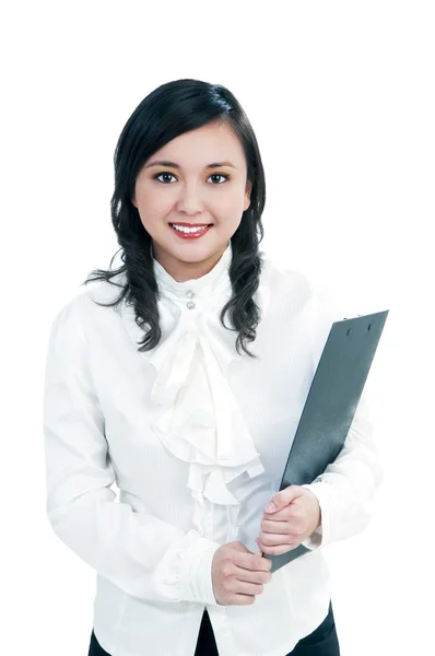 Привлекательная деловая женщина держит планшет — стоковое фото
