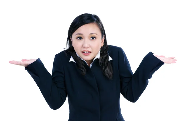 Attractive businesswoman showing clueless gesture — Stock Photo, Image