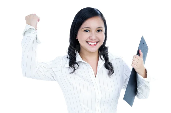 Succesvolle jonge zakenvrouw balde haar vuist — Stockfoto