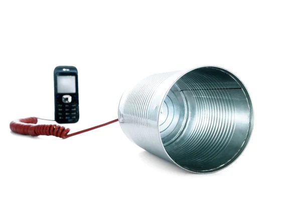 El estaño puede telefonear cableado al teléfono celular —  Fotos de Stock